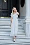 Women's Patterned Tulle Double-Breasted Dress with Flounce Sleeves and Long Lycra Lining - White Paunli - 5