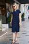 Women's Modal Silky Collared Dress with D Buckle on the Side and Below the Knee Pockets - Navy Blue - 3