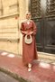 Women's V-Neck Waist Tie Linen Dress Tile - 4