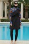 2-Piece Set (with Bonnet Gift) Asymmetrical Collar, Lycra Sleeves, Elastic Waist Burkini Hijab Swimsuit D52 - 2