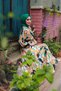 Patterned Satin Women's Hijab Dress with Elastic Waistband and Belt Detail - 2