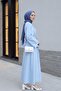 Single Button Belted Skirt with Pockets Embossed Patterned Jacquard Suit - Baby Blue - 4