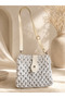 White Glittery Macrame Knitted Hanging Bag, Crossbody Usable Handmade Women's Bag - 2