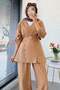 Premium V-Neck Side Buttoned Linen Trouser Suit - Camel - 8