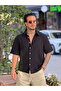 Boxy Fit Crinkle Short Sleeve Linen Shirt Black - 2