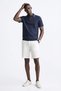 Men's Half-Zip Ribbed Detail Polo Collar T-Shirt - Navy Blue - 2