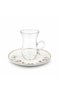 GP-154 Glass Tea Cup & Saucer Set – 12 Pieces – Clear Glass with Gold Rim & Floral Saucer Elegant Tea Set