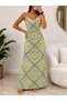Women's Rope Strap V-Neck Patterned Single Jersey Long Dress - 2