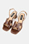 Women's Brown Patent Leather Genuine Natural Leather Thick Heel Open Back Shoes, Size 35-41 - 3