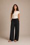 Women's tie-waist wide leg pants - black