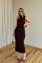 Brown Draped Slit Dress - 4114 - 3