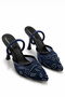 Calista Women's Navy Blue Lace Mesh Embroidery and Bead Detailed Women's Heeled Shoes 9cm - 3