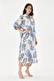 Beige Italian Shawl Pattern Side Slit Folded Long Sleeve Oversize Shirt Dress Size 40 - 44 - 5