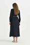 Style Belted Viscose Dress - Navy Blue - 4