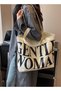 Ladies Large Capacity Canvas Shoulder Bag Travel Simple New Handbag Casual Travel Alphabet Tote Bag - 2