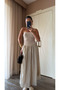 Beige Contrast Straight Neckline Dress - 0106