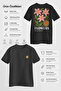 Flower Market Design 100% Cotton Half Oversize Black T-Shirt - 3