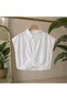 Women's White Front Gathered Crop Shirt - 3