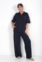 Women's Short-Sleeved Blouse Elastic Waist Pazlazzo Trousers with Pockets Stone Detailed Modal 2-Piece Set - 2