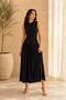 Women's Black Sleeveless Low Waist Shirred Midi Dress - 5