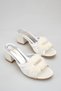 Lace Detailed Feathered Bridal Slippers White Thick Heeled Wedding Engagement and Dowry Slippers - 3