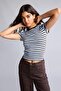 Fitted Crew Neck Striped Ribbed Short Sleeve T-Shirt I2416Ax26Au - 3