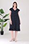 Women's Navy Blue White Polka Dot Pattern Ruffled Sleeves and Hem Plus Size Wrinkled Dress