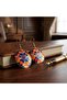 Copper Navy Blue Orange Floral Dangle Earrings - 7