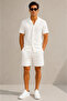 Men's Crepe Fabric Breathable Short Sleeve Shirt Pocket Shorts Top and Bottom Set - White - 4