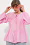 Women's Long Sleeve Textured Blouse 998 - Pink - 4