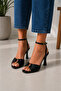 Yola Black Satin Thin Heeled Shoes - 4