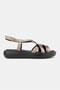 Women's Black-Platinum Genuine Leather Strappy Flat-Sole Daily Sandals - 5