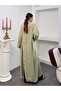 Women's Oversize High Collar Side Slit Wrinkled Textured Long Tunic Dress 9111 - Green - 8