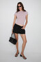 Hopewell Women's Round Neck Knitted Slim Fit Pink-Black-White Striped T-Shirt - 4