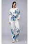 Women's Long Sleeve Crew Neck Butterfly Print Two Thread Bottom Top Set - 2