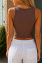 Women's Camisole Ribbed Stretch Fabric Crew Neck Sleeveless Basic Crop Tank Top - 2