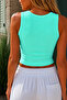 Women's Camisole Ribbed Stretch Fabric Crew Neck Sleeveless Basic Crop Tank Top - 2