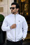 White Stand Collar Parachute Fabric Detailed Tracksuit Set with Zipper Pockets Straight Leg Two-Thread Fabric Men's - 5