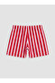Red Short Length Striped Men's Swim Shorts - 3