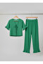 Women's Bamboo Linen Pajama Set with Tie Front Detail, Flared Sleeves and Cuffs - 6