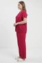 Women 2 Pieces Eyelet Short Sleeve Shirt With Pants Coord Set, Burgundy - 3