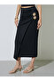 Black Pencil Midi Skirt with Decorative Buckles - 2