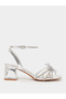 Silver Flower Trim Block Heel Sandals
