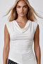 Women's Ecru Degaje Collar Lycra Asymmetrical Cut Viscose Knitted Blouse Alc-X15577 - 4