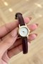 Leny Women's Wristwatch Burgundy Leather Look Thin Band Gold Case White Dial Minimal Quartz Elegant Women's Watch - 3