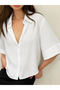 Linen Look Retro Model Loose Short Sleeve Shirt Women's Snow White - 4