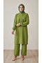 Women's Front Half Buttoned Sleeves Elastic Waist Pants Elastic Waist Aerobic Suit - 3