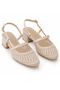 Cream Knitted Textured Strap Women's Heeled Sandals – Casual and Stylish Summer Footwear - 2
