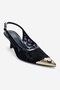 Clem Navy Blue Lace Detailed Gold Toe Women's Heeled Shoes - 3
