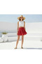 Women's Red Floral Patterned Skirt Look Flight Flight Mini Summer Shorts - 6